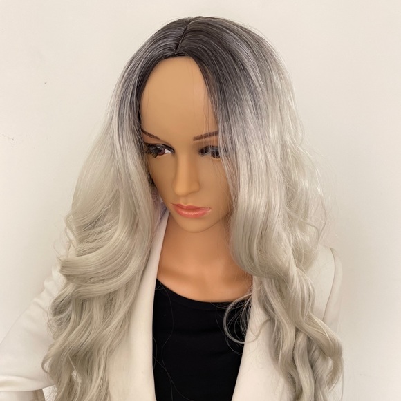 shadow root platinum wig icy white silver 30 inch middle parting grey wig NWT - Picture 6 of 16